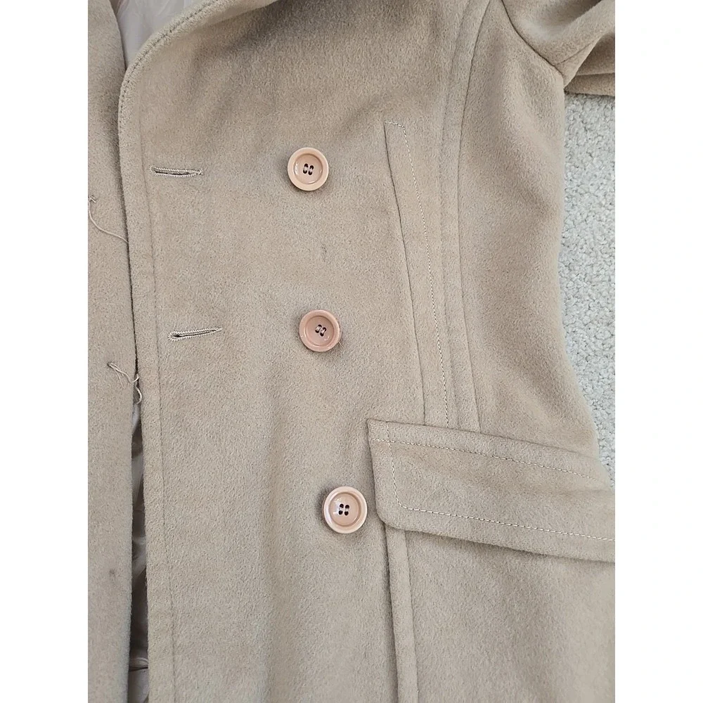Mango MNG Beige Wool Blend Long Sleeve Double Breasted Trench Coat‎ Jacket S